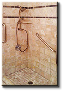Custome tile roll-in or zero clearance showers for beauty, safety and accessible bathing.